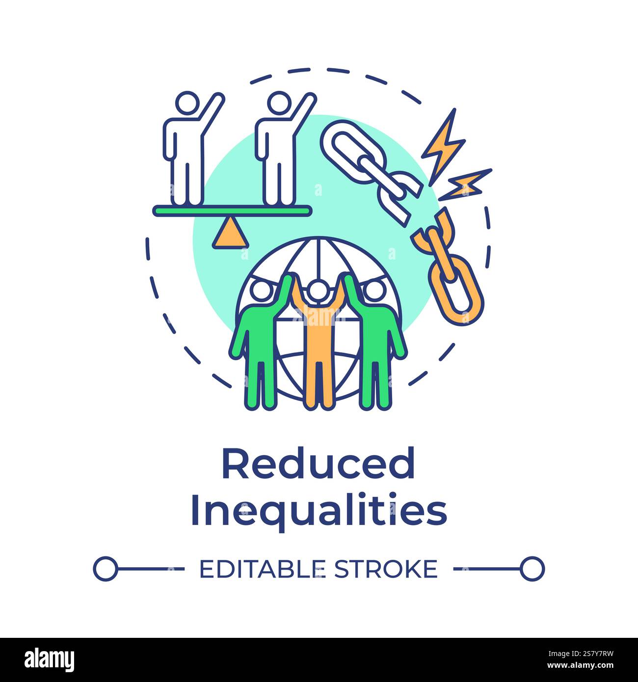 Reduced inequalities multi color concept icon Stock Vector