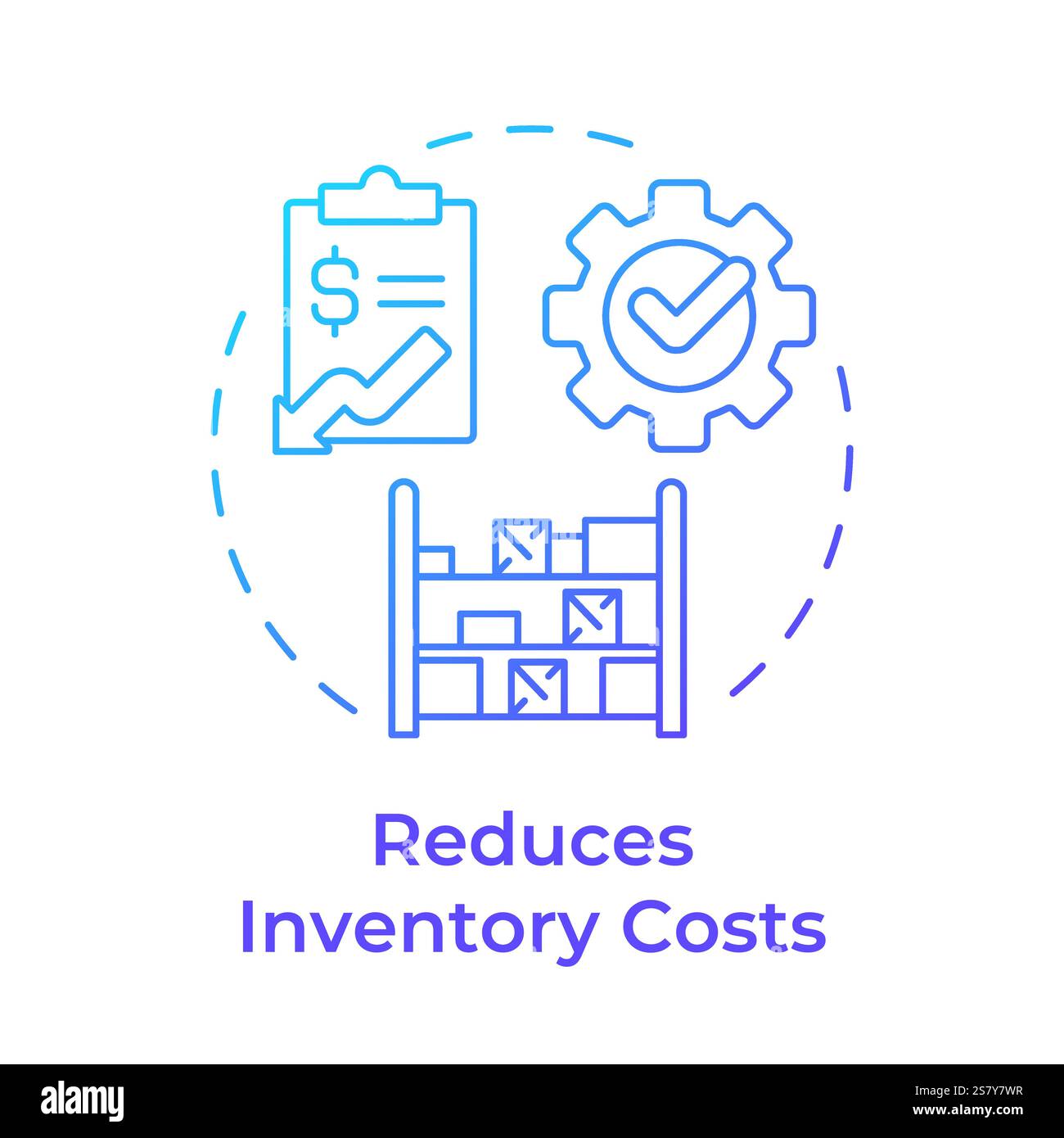 Reduces inventory costs blue gradient concept icon Stock Vector
