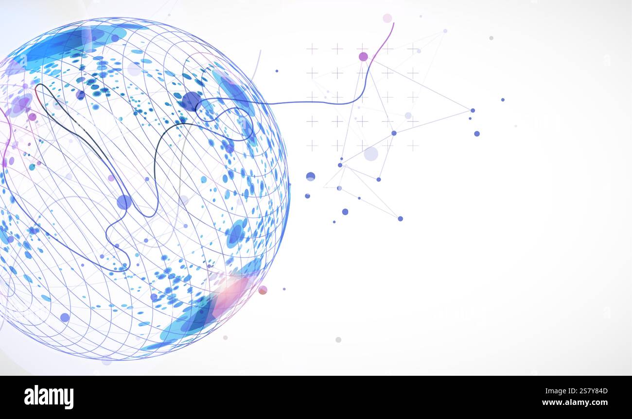 Abstract sphere background with plexus effect. 3D surface. Vector illustration. Stock Vector