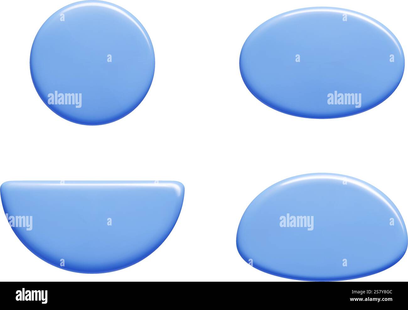 Text banner shapes set in glossy blue 3d render vector. Stock Vector