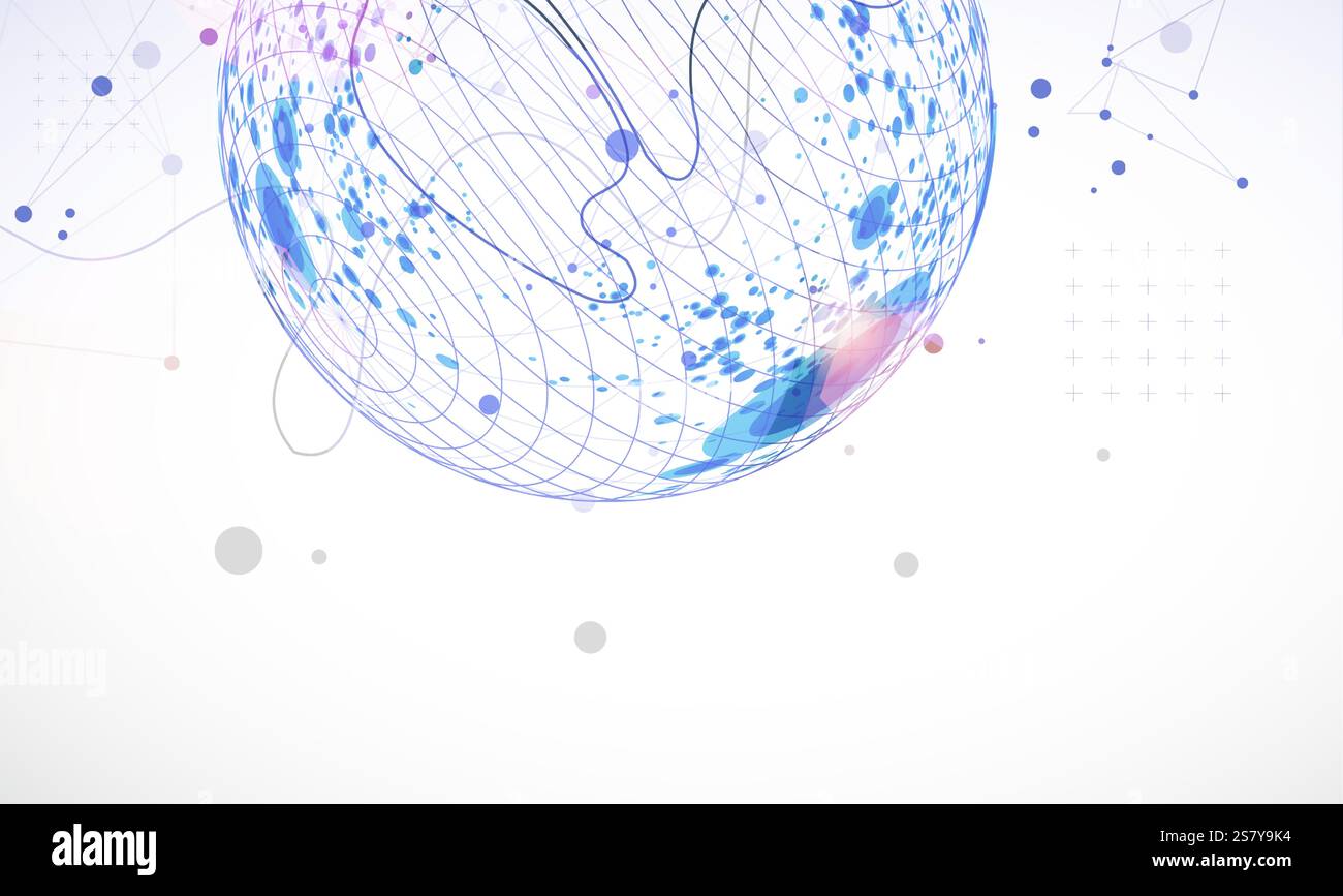 Abstract sphere background with plexus effect. 3D surface. Vector illustration. Stock Vector