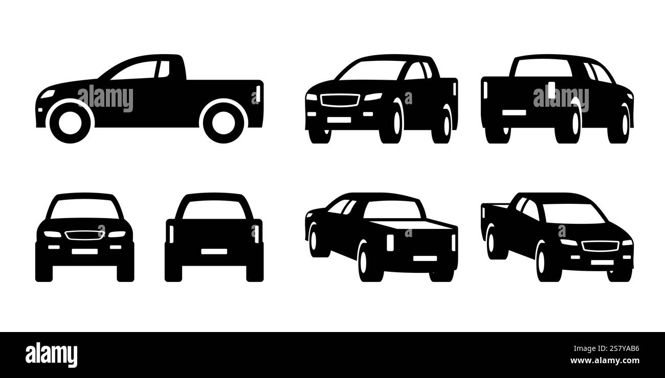 Pickup truck in different perspective – vector illustration Stock Vector