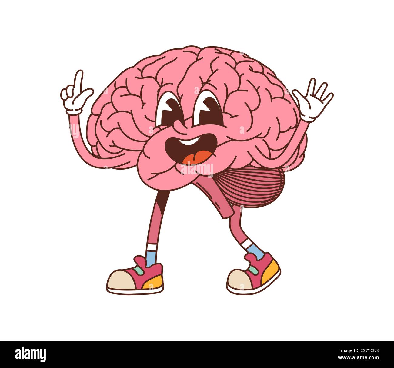 Cartoon groovy human brain character. Vector happy anatomy medicine and ...