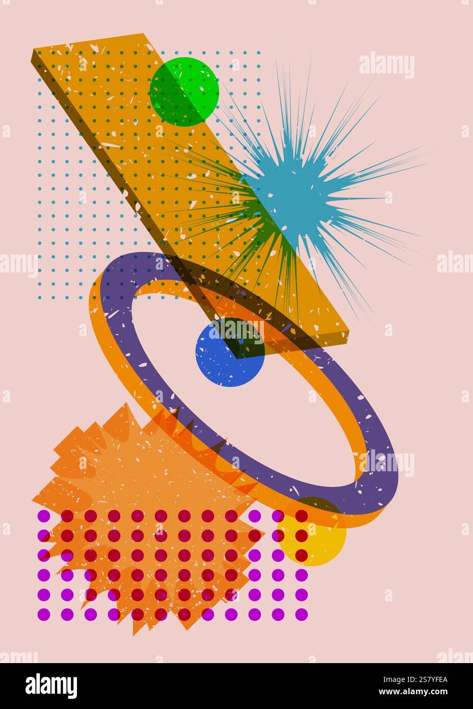 Colorful geometric shapes. Object in trendy riso graph design. Geometry elements abstract risograph print texture style. Stock Vector