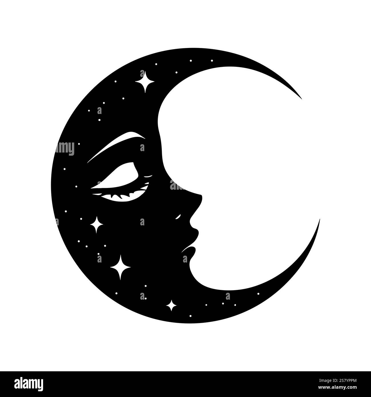 Crescent moon with female face. Esoteric logo vector design, boho chic ...