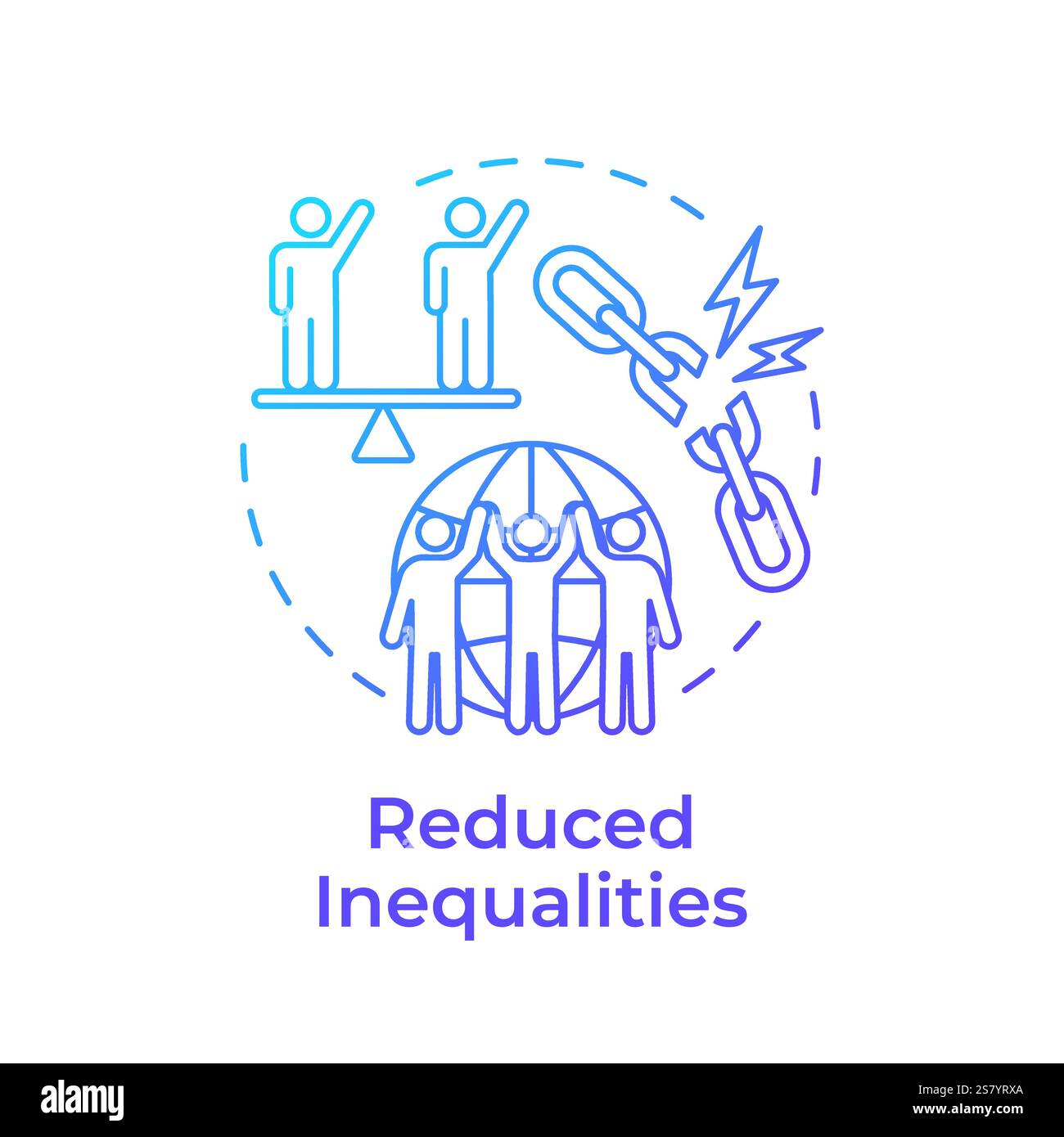 Reduced inequalities blue gradient concept icon Stock Vector
