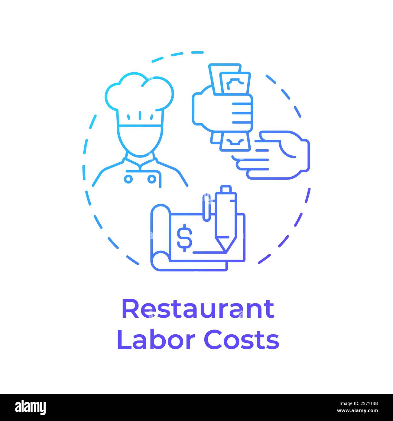 Restaurant labor costs blue gradient concept icon Stock Vector