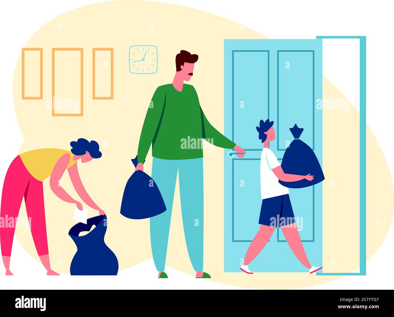 Family members are taking out the garbage bags from home, teaching ...