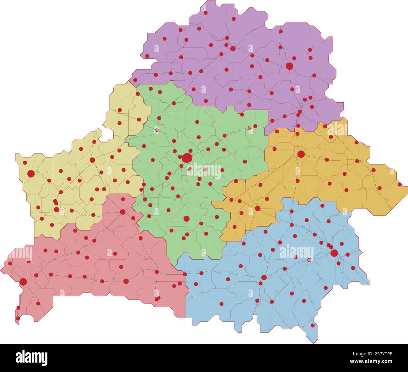 Map of Belarus with roads and major cities Stock Vector