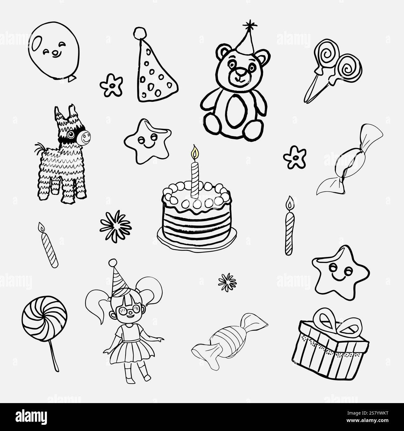 Birthday kit. Vector image in pencil drawing style Stock Vector