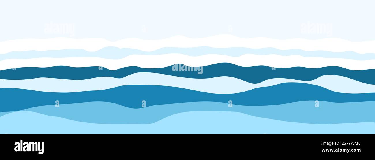 Sea or ocean waves. Blue layered vector background. Vector illustration wide pattern Stock Vector