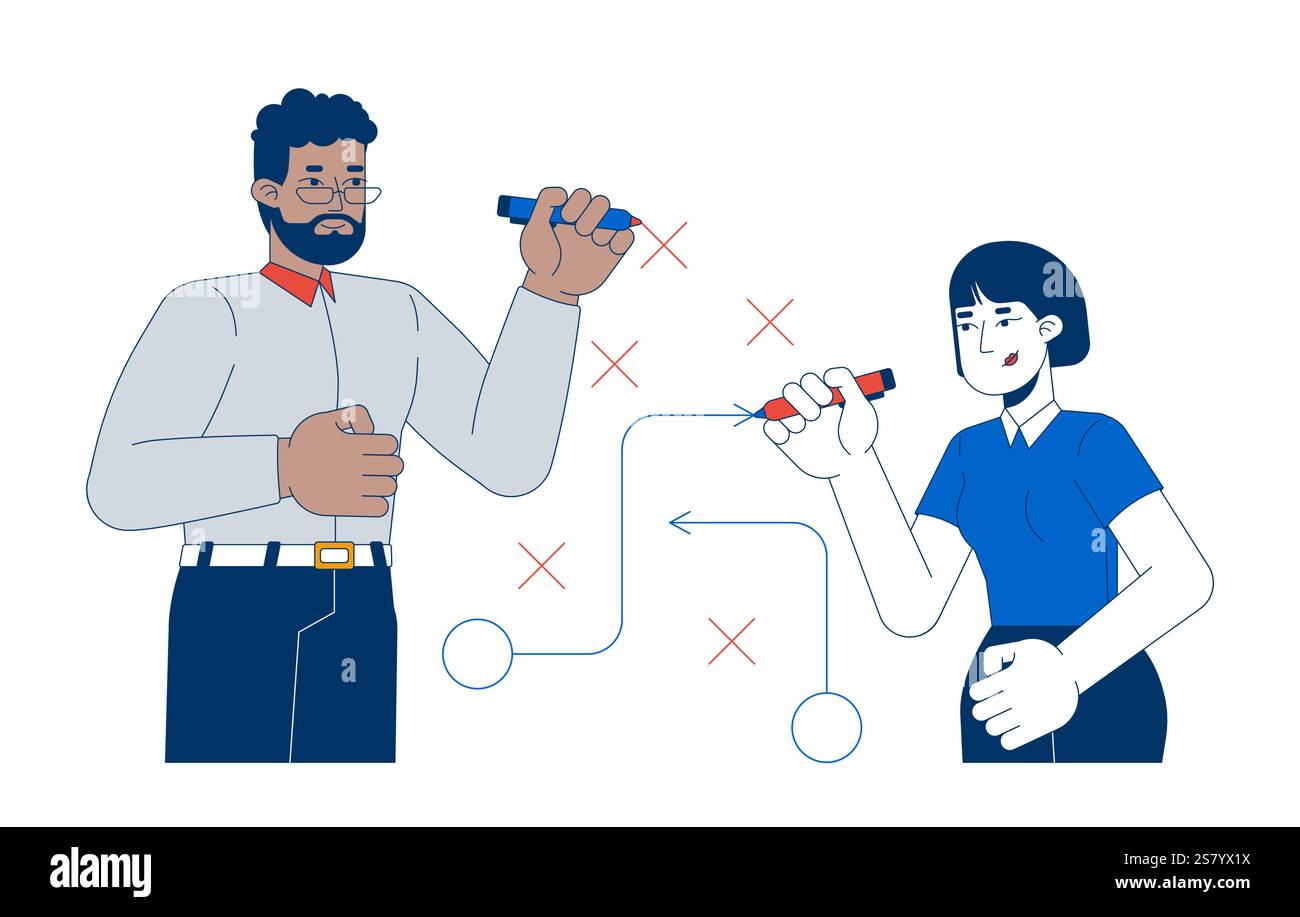 Collaborative problem solving at work 2D illustration concept Stock Vector