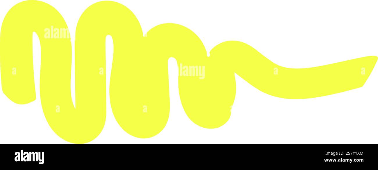 Wavy yellow highlighter stroke marking important information in a document, creating a visually appealing and informative element for studying or work Stock Vector