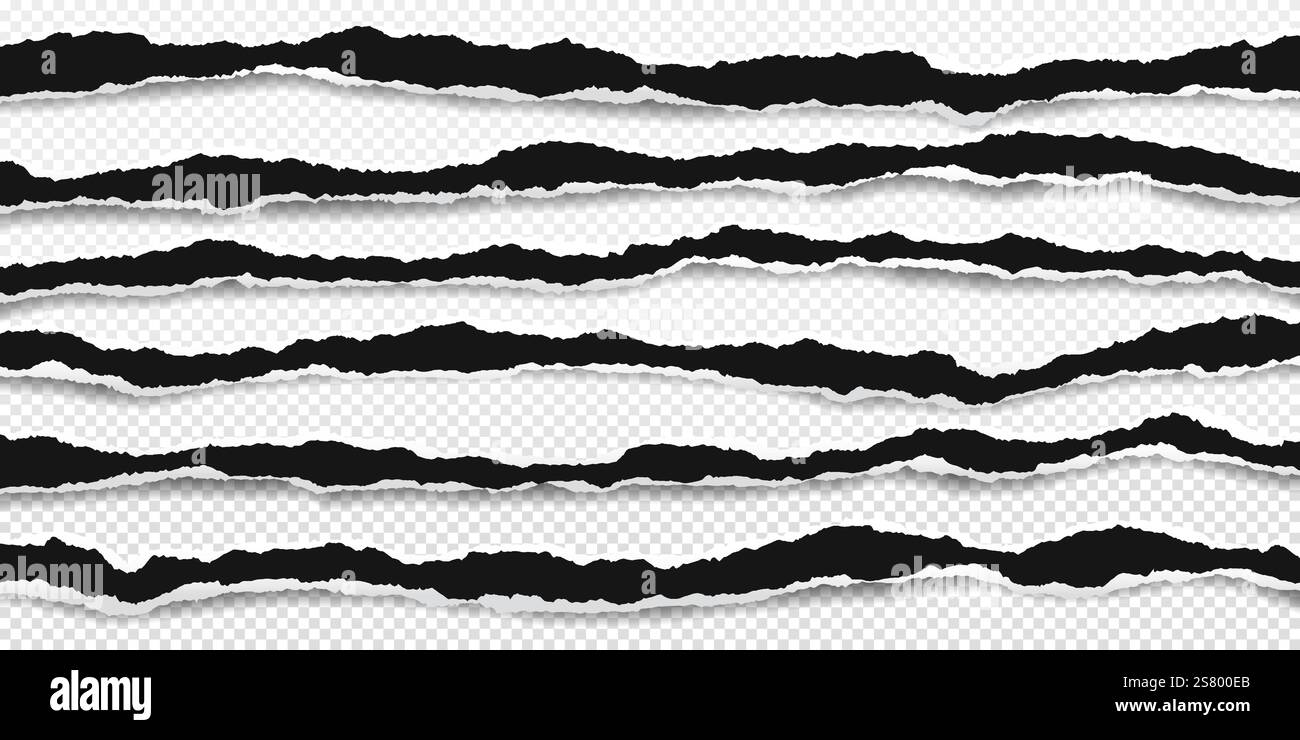 Pieces of horizontal black paper with torn, ripped edges are on ...