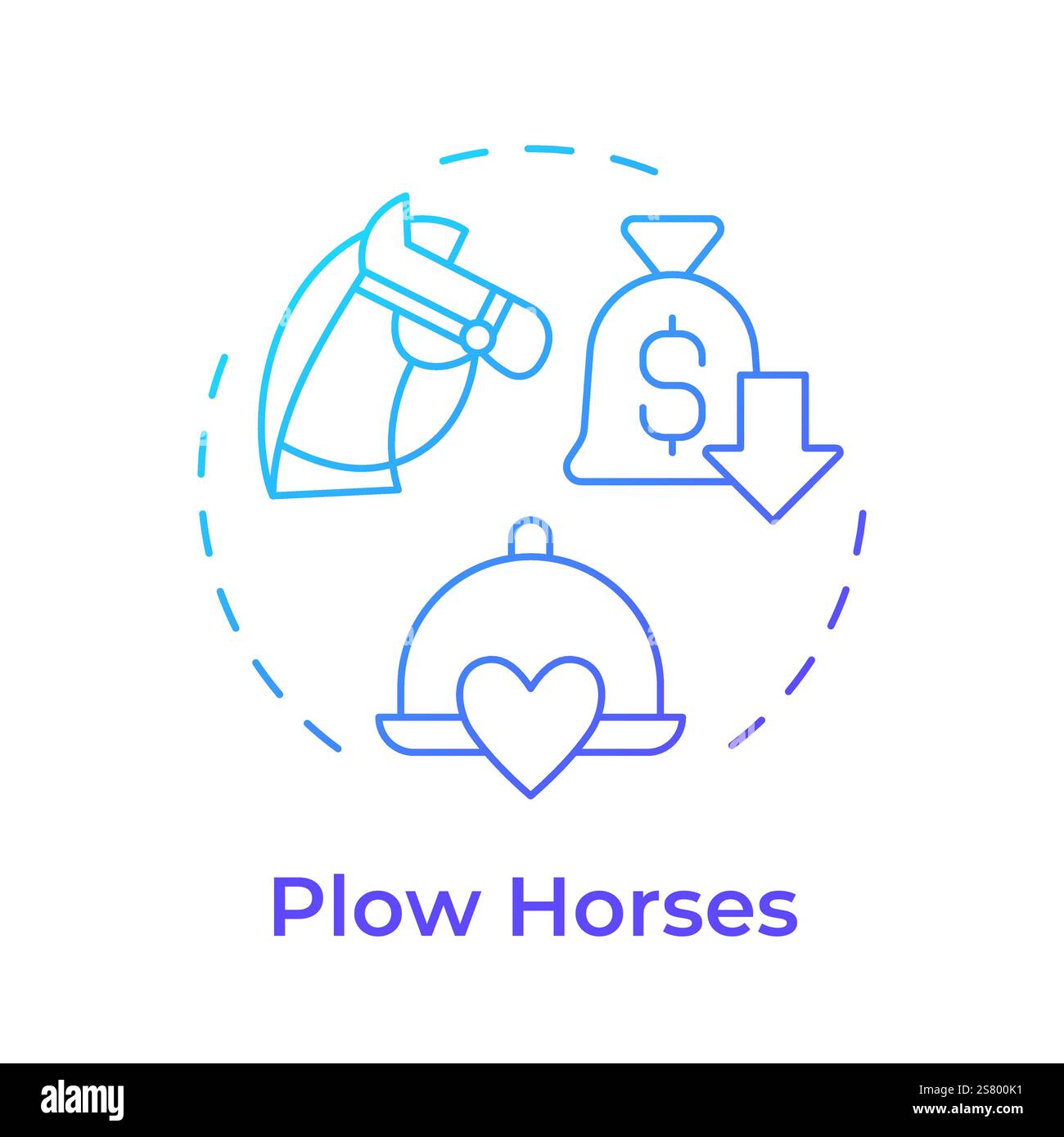 Plow horses blue gradient concept icon Stock Vector