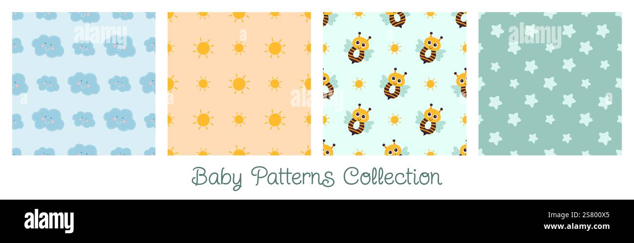 Baby seamless patterns collection. Vector tiles. Stock Vector
