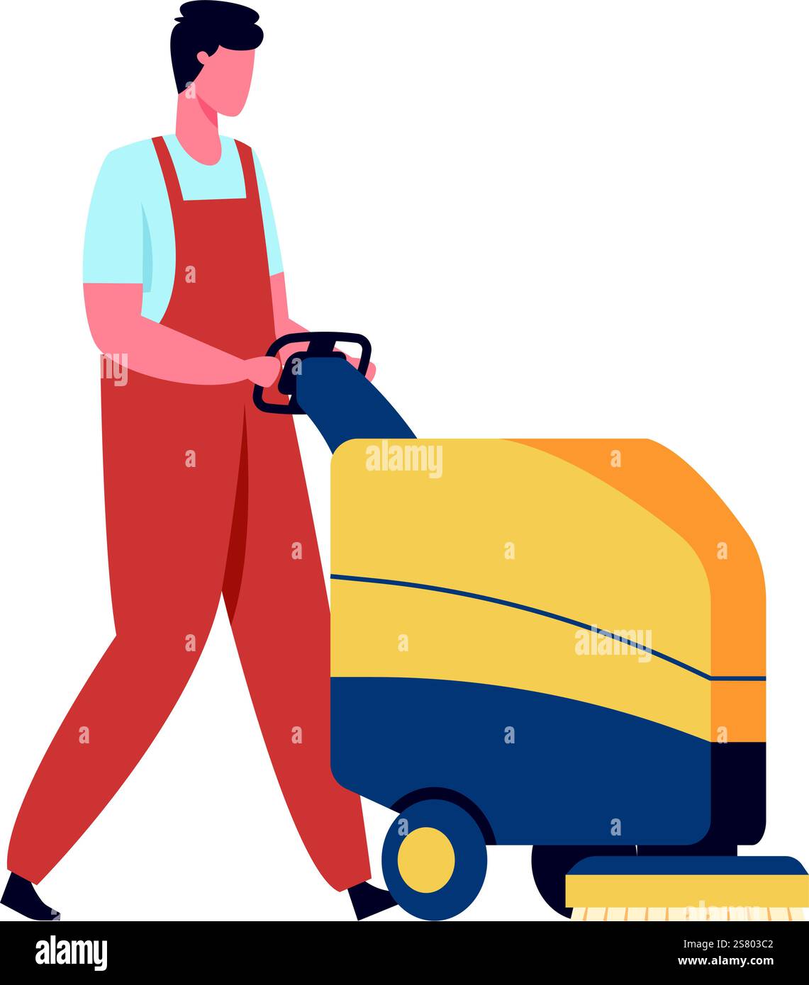 Cleaning service worker using scrubber drier machine pushing cleaning ...