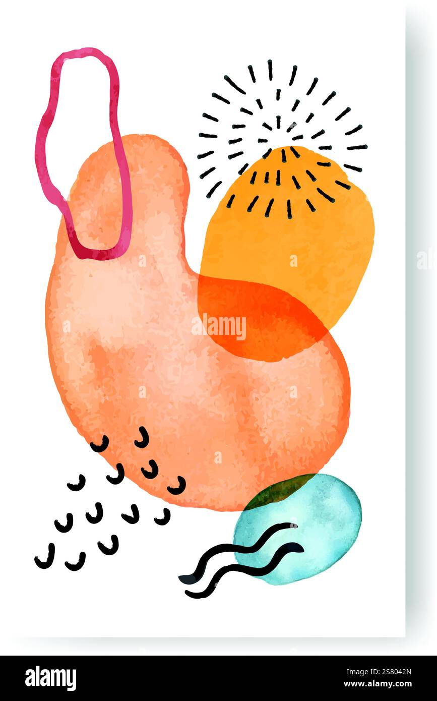 Modern abstract composition featuring organic shapes in orange and blue ...