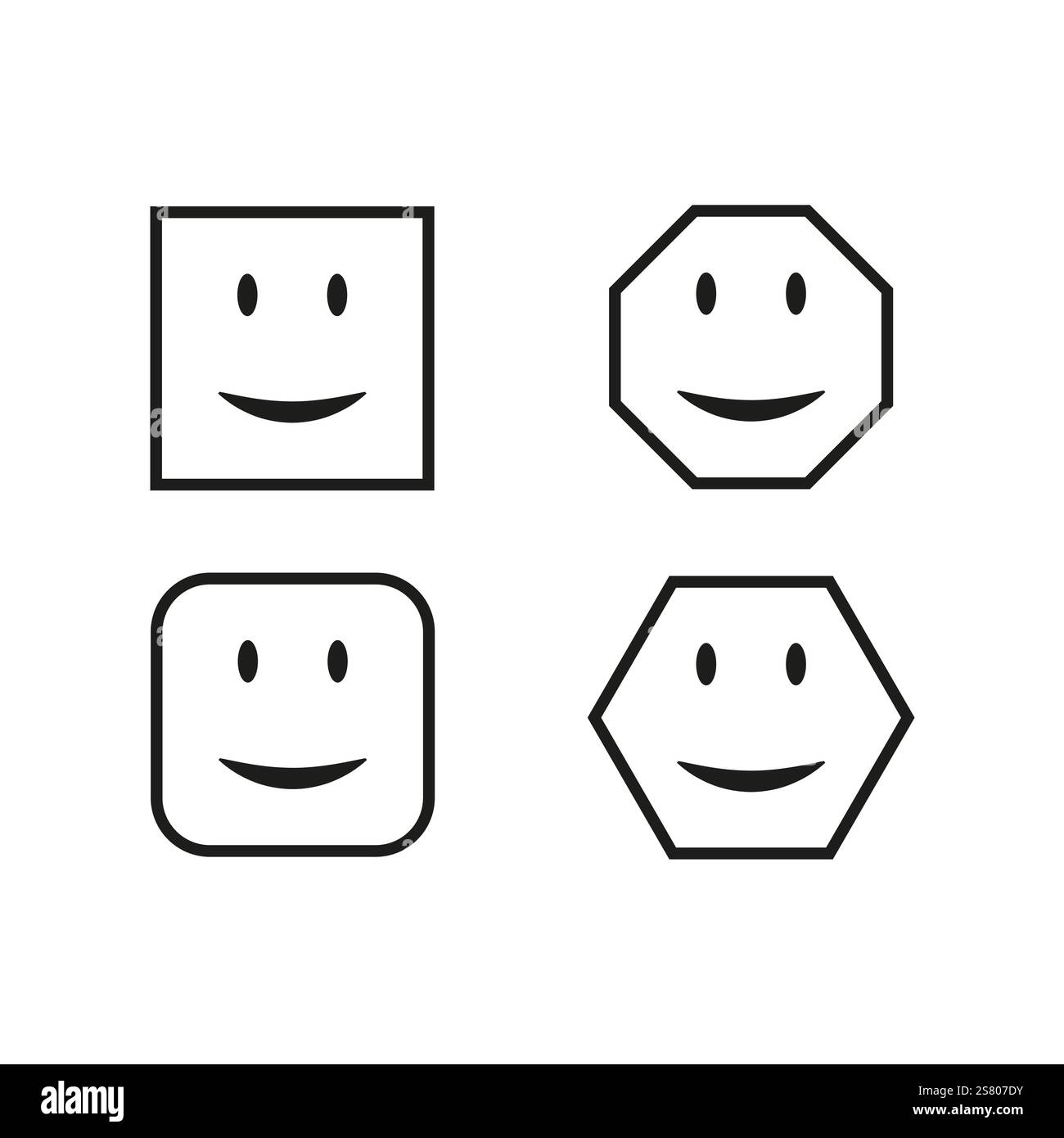 Smile face icons. Geometric emoticon shapes. Black white symbols ...