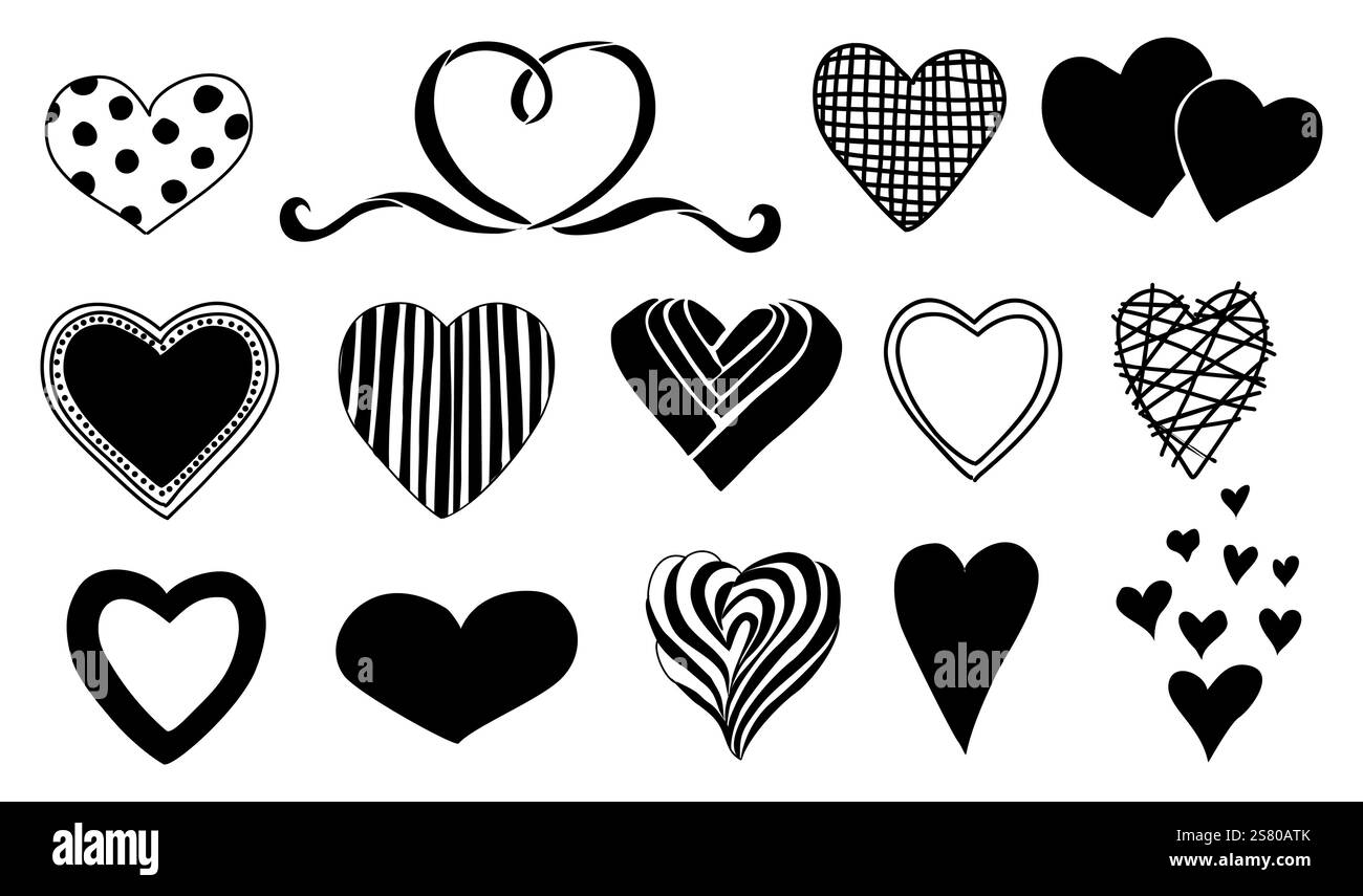 Set of different heart black silhouettes isolated Stock Vector Image ...