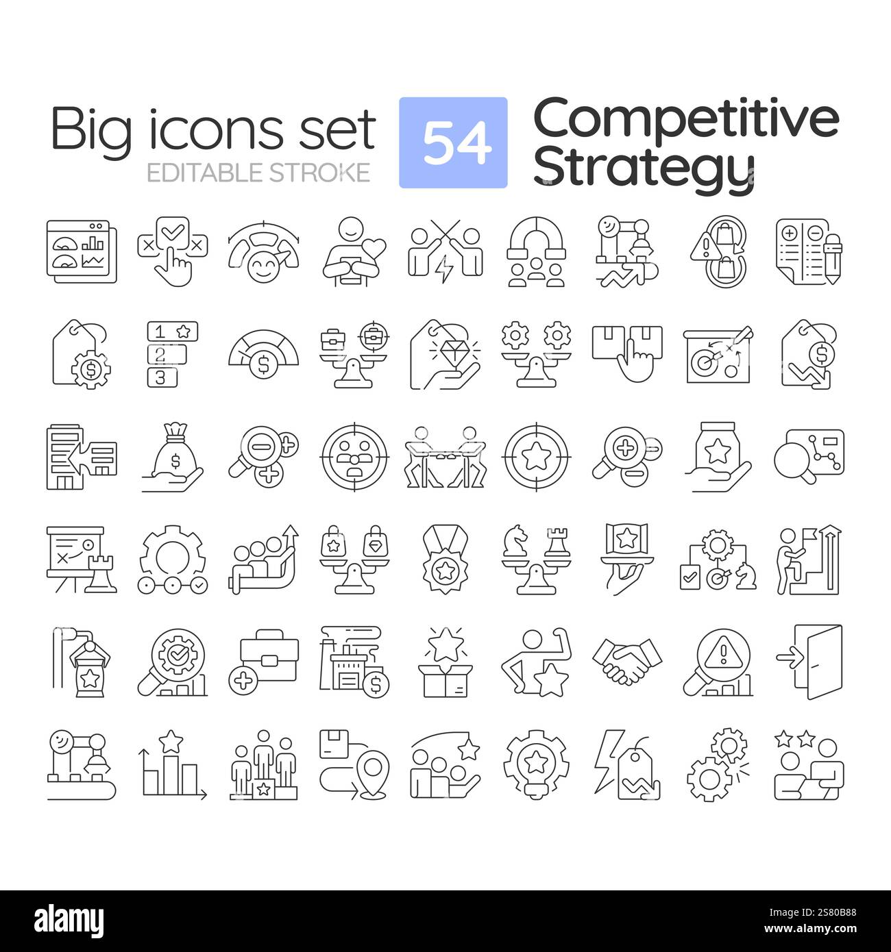 Competitive strategy linear icons set Stock Vector
