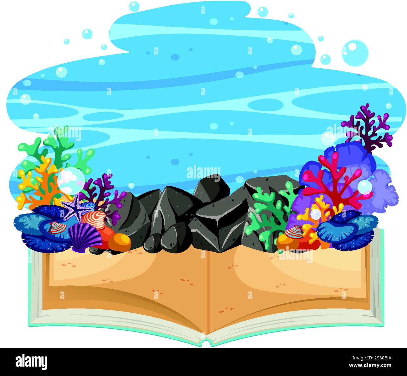 Colorful sea creatures emerge from an open book Stock Vector Image ...