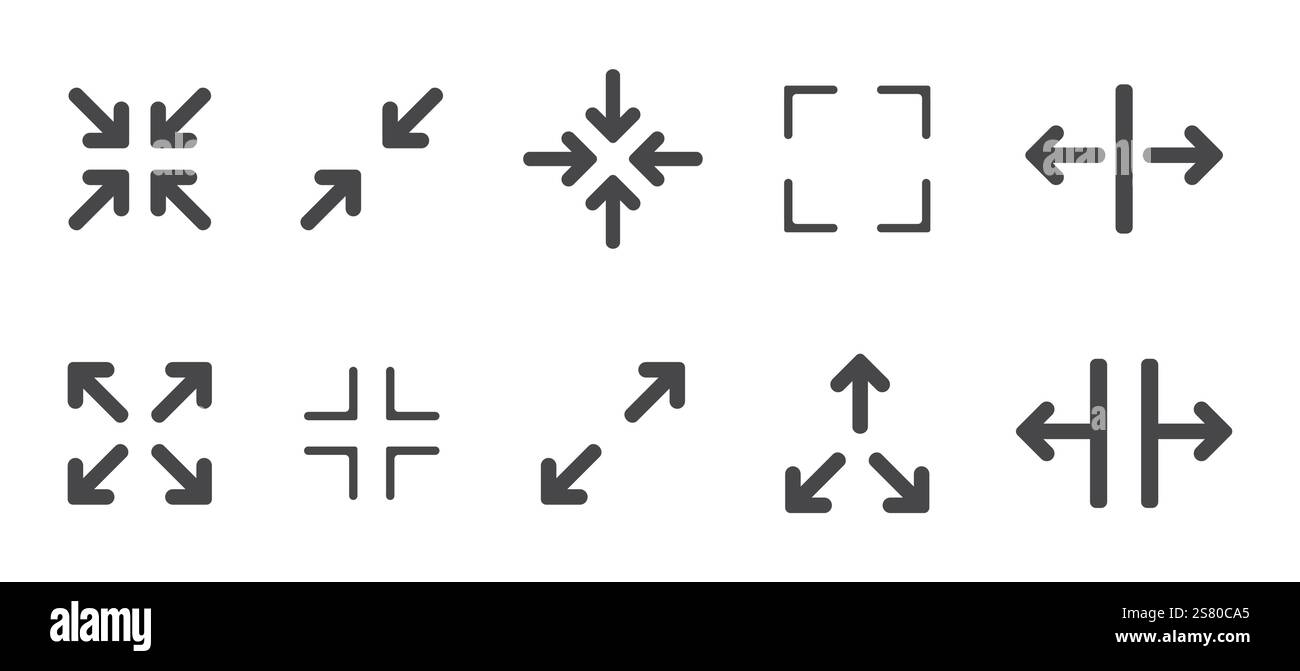 Full screen icon interface menu cursor bitton, application size control pointer. Web ui line navigation maximize or minimaze icon. App arrow. Enter or exit. Vector illustration Stock Vector