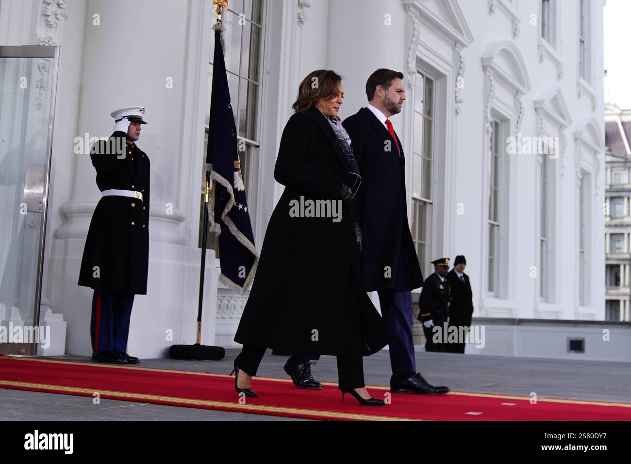 United States Vice President Kamala Harris (L) and Vice President Elect