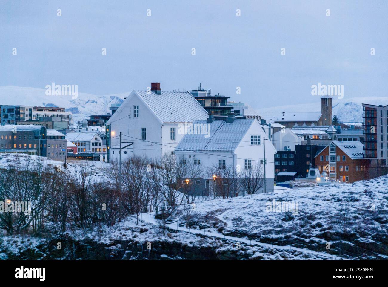 Wonderful winter view of buildings, and cloudy sky. Typical nature ...