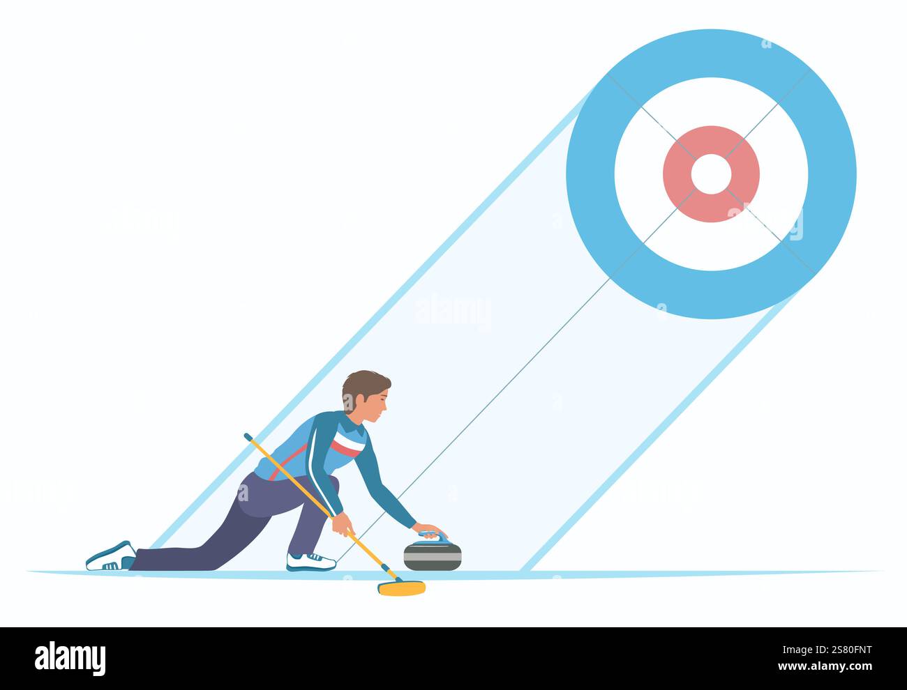 Curling player with stone and broom on a ice rink. Curling Sheet on ...
