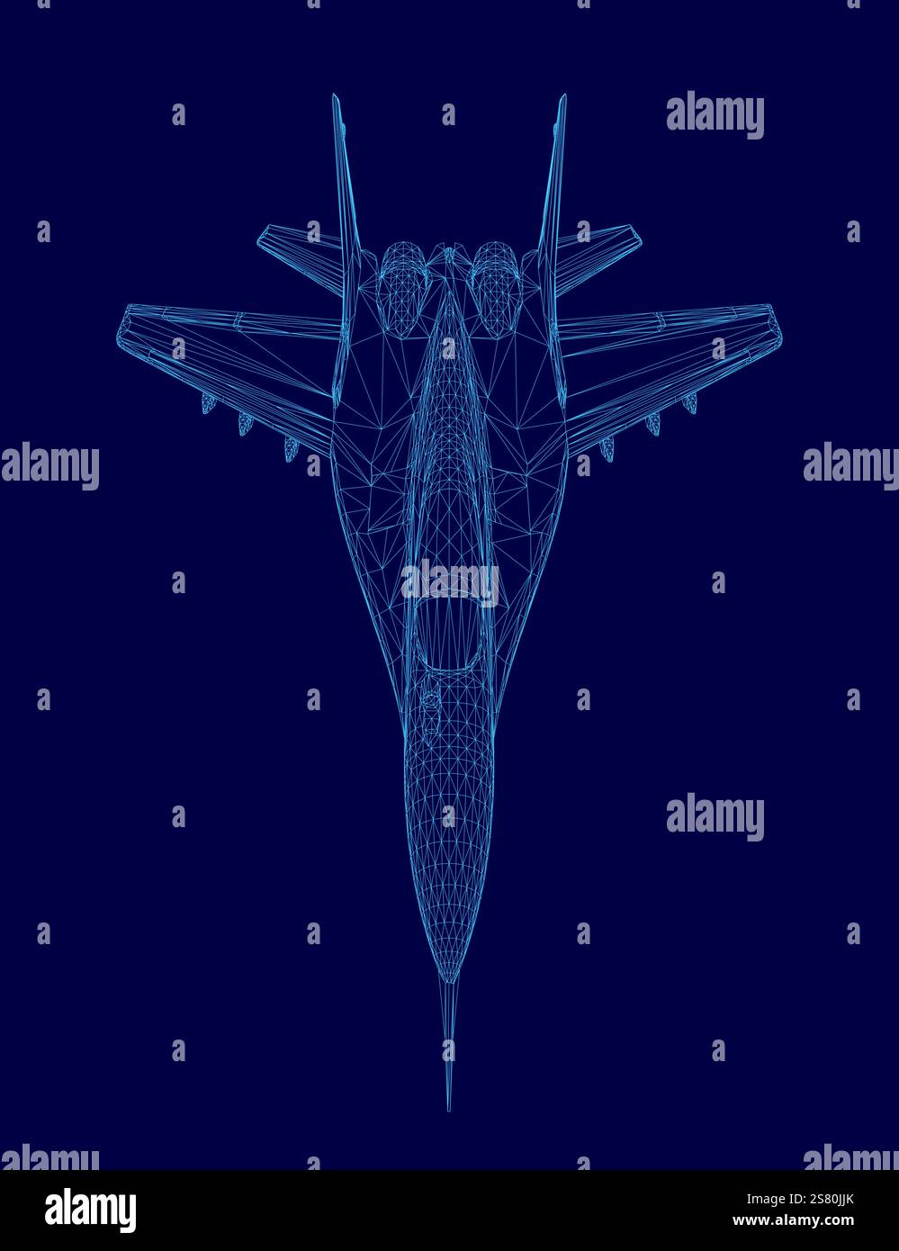 Blue jet is shown in a blue background. The jet is a fighter jet and is ...