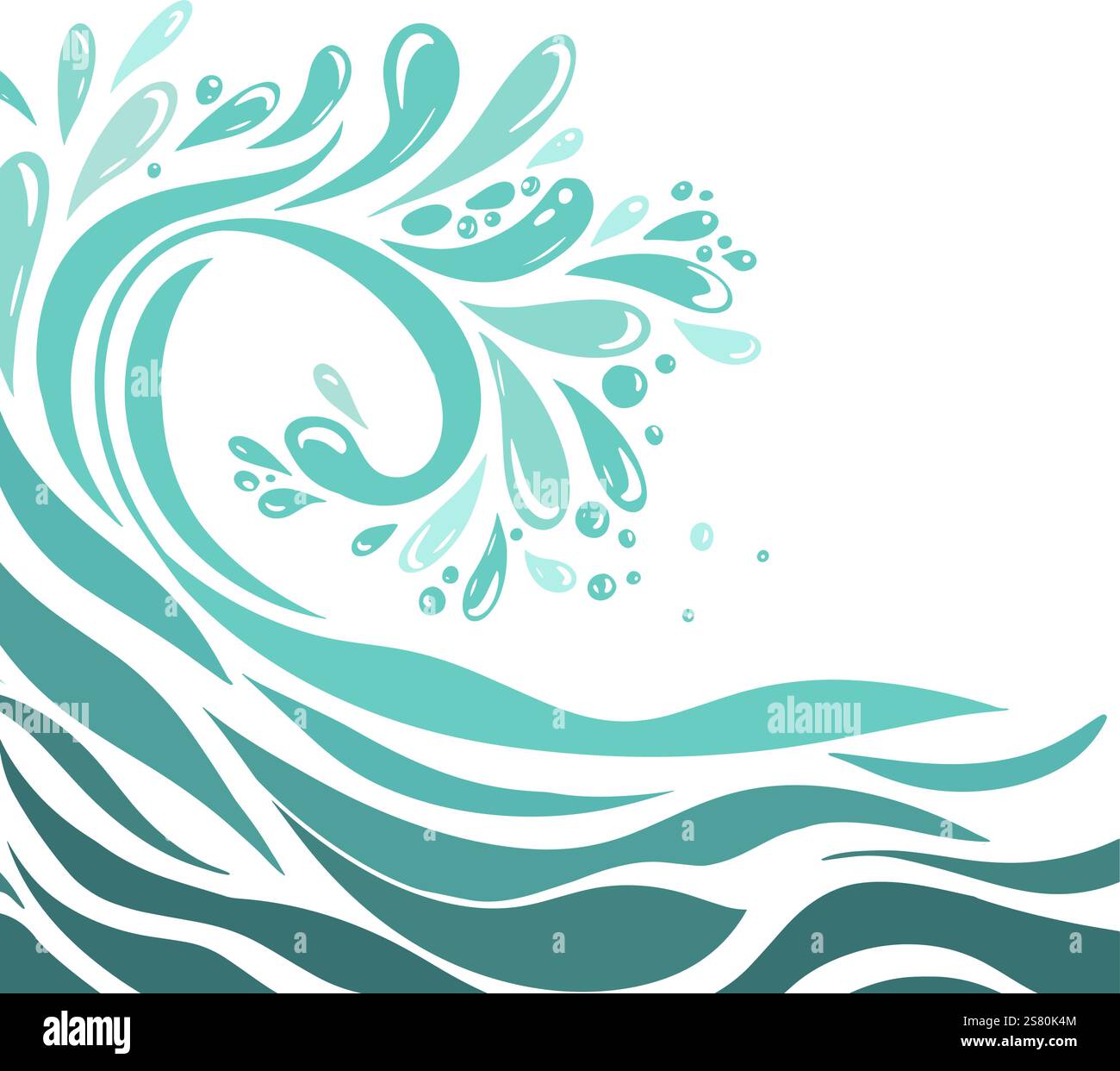 Blue river ocean wave layer background. hand drawn. Not AI, Vector ...
