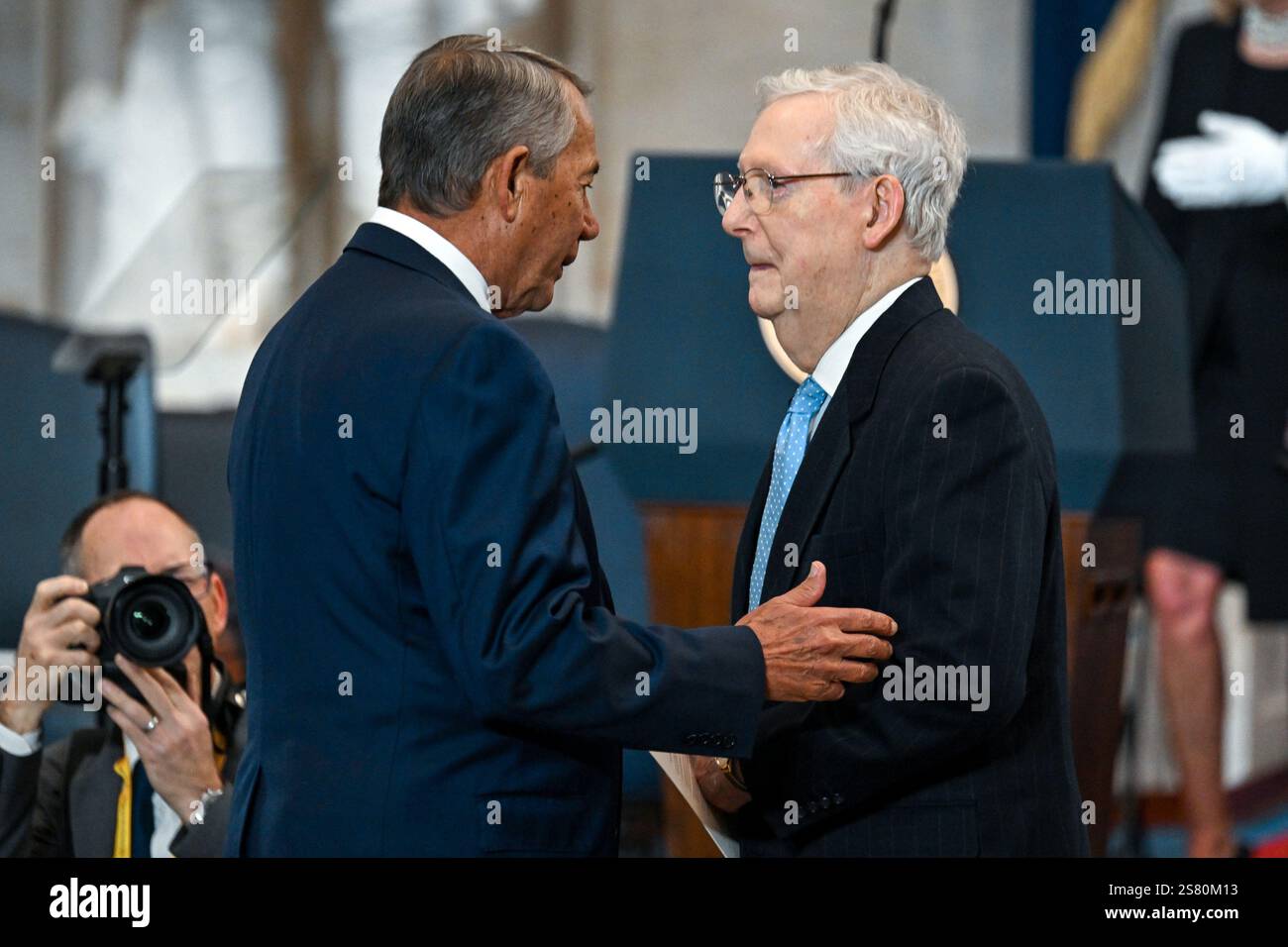 Washington United States 20th Jan 2025 Former Speaker John Boehner Washington United States 20th Jan 2025 Former Speaker John Boehner Left Greets Senator Mitch Mcconnell Before The Of Donald Trump As The 47th President Of The United States Takes Place Inside The Capitol Rotunda Of The Us Capitol Building In Washington Dc Monday January 20 2025 It Is The 60th Us And The Second Non Consecutive Of Trump As Us President Pool Photo By Kenny Holstonupi Credit Upialamy Live News 2S80M13 