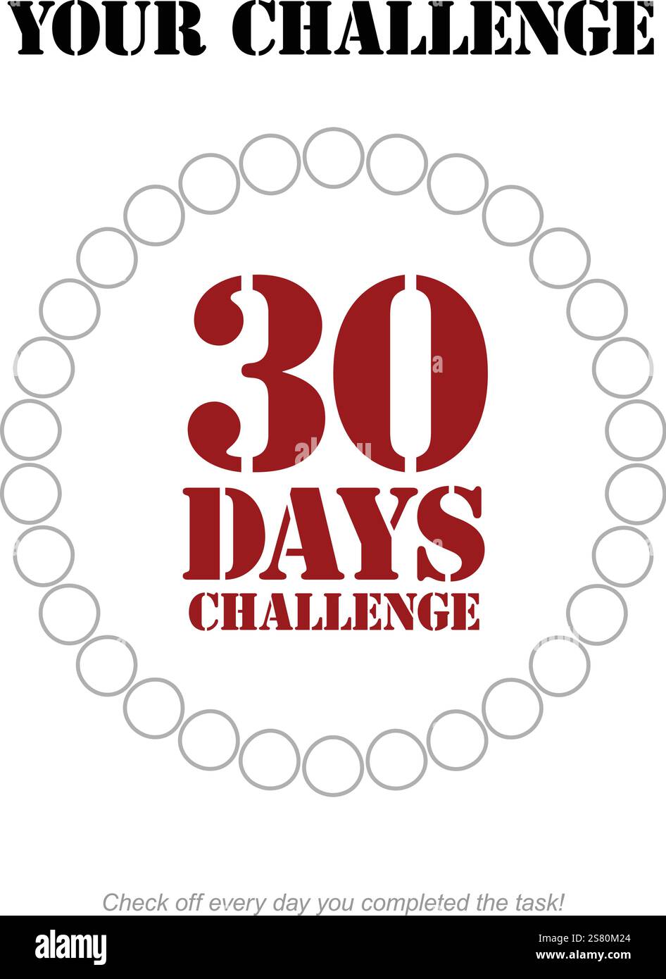 A 30 days challenge tracker image with a circle of check-off circles ...