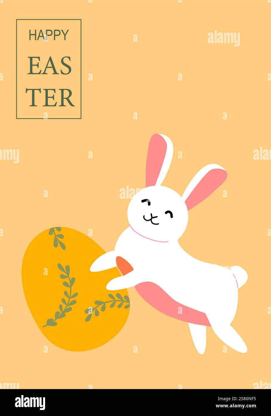 Cheerful easter bunny with egg on yellow background. Easter abstract modern geometry card. Stock Vector