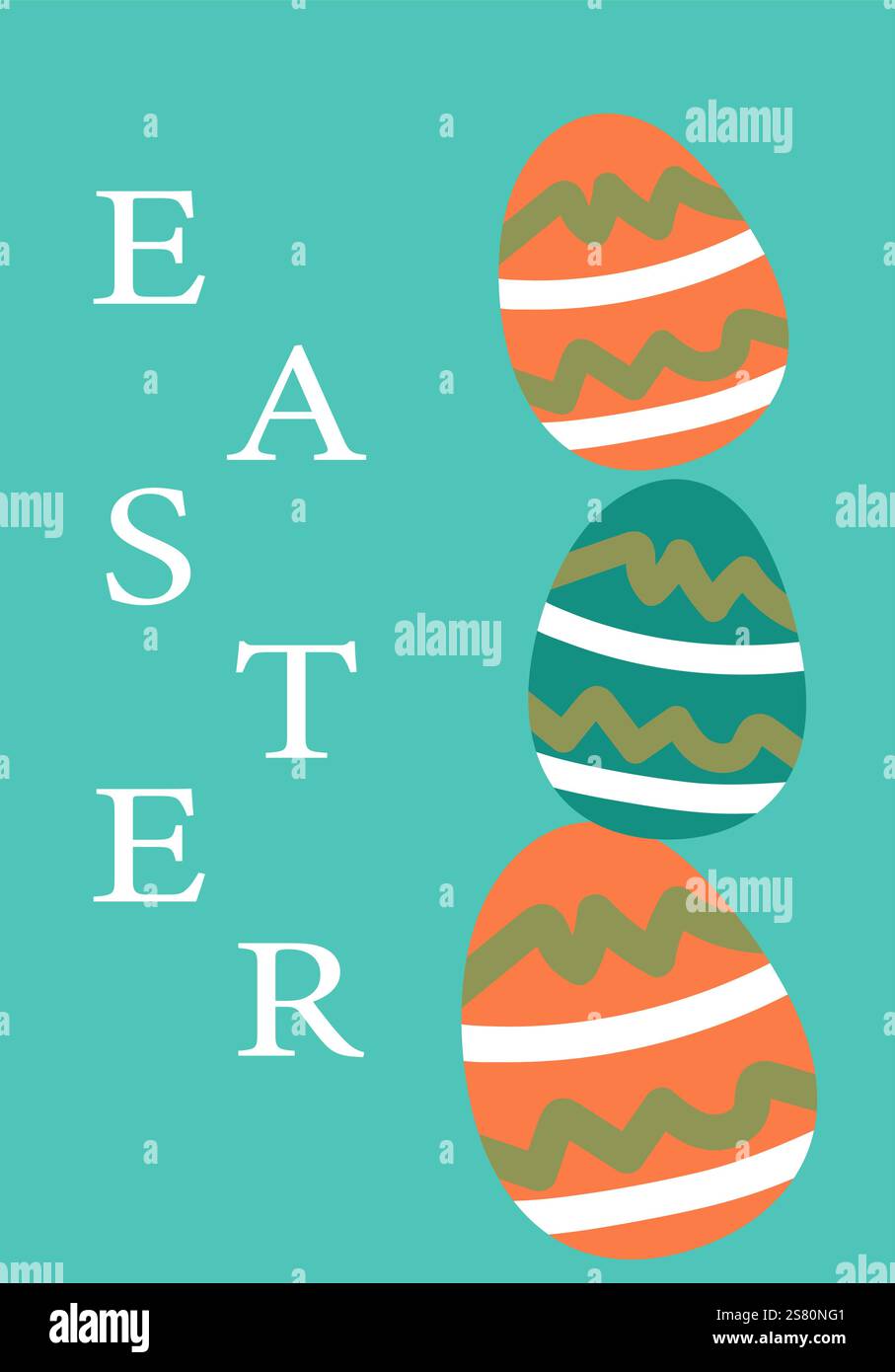 Colorful easter eggs on teal background with festive patterns. Easter abstract modern geometry card. Stock Vector