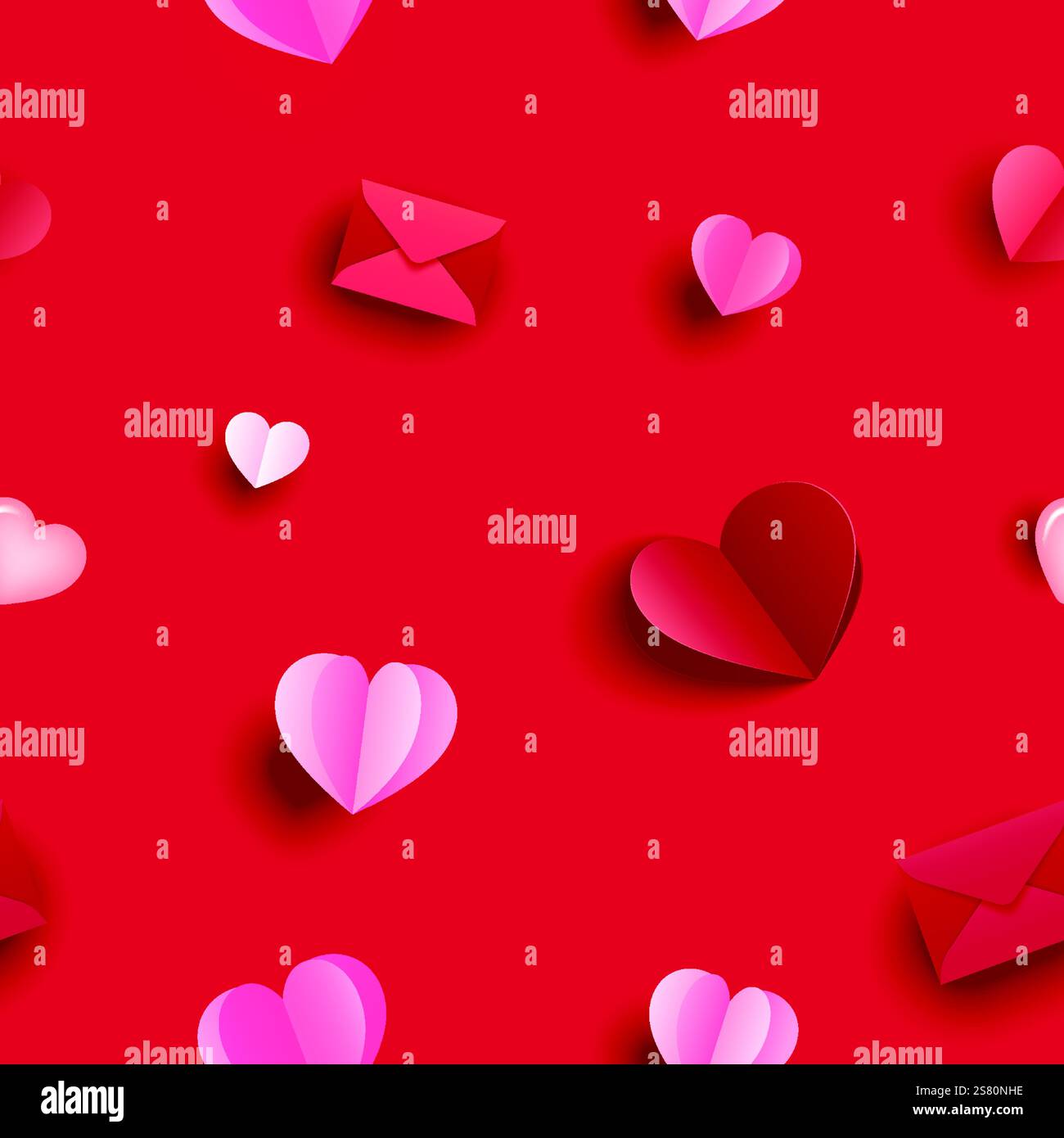 Valentine red hearts seamless pattern background. Stock Vector