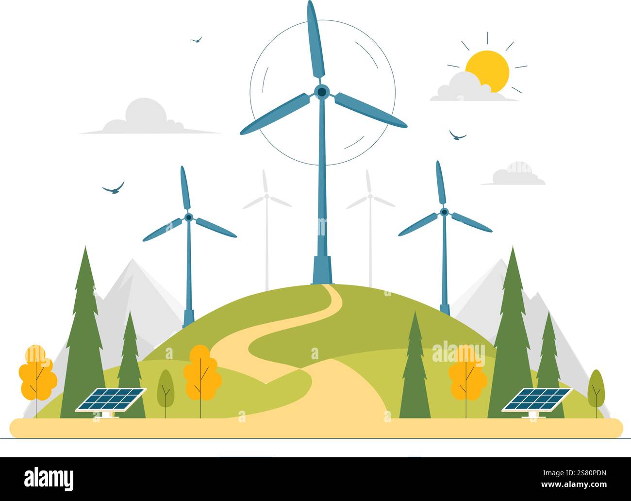 Wind Turbine Vector Illustration Featuring a Sustainable and Renewable ...