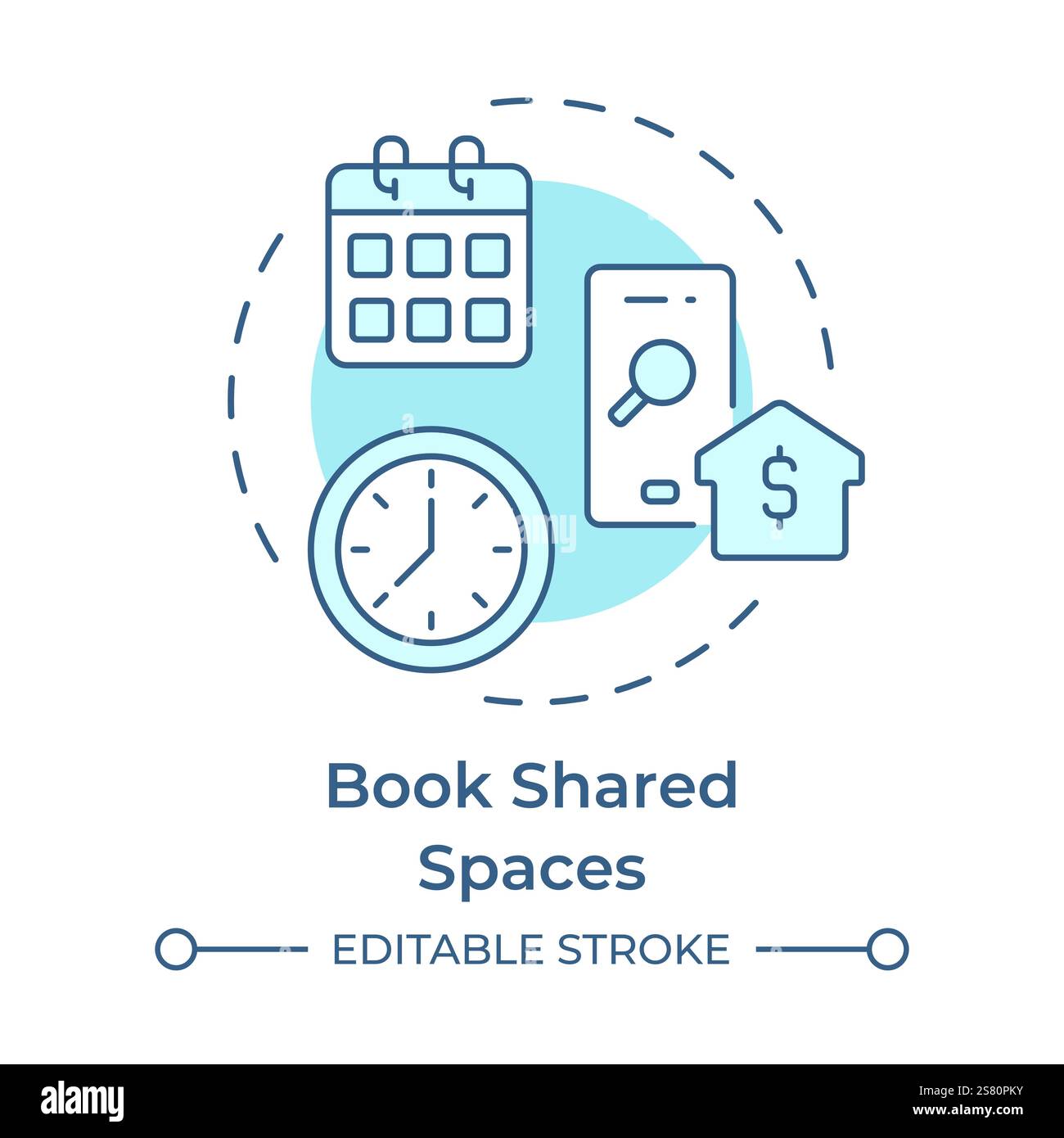 Book shared spaces soft blue concept icon Stock Vector
