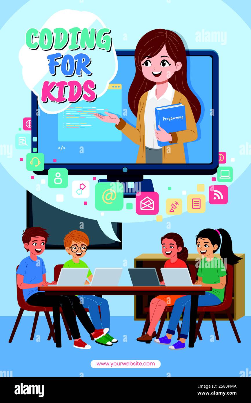 A vector illustration of Coding Computer Programming for Kids Poster ...