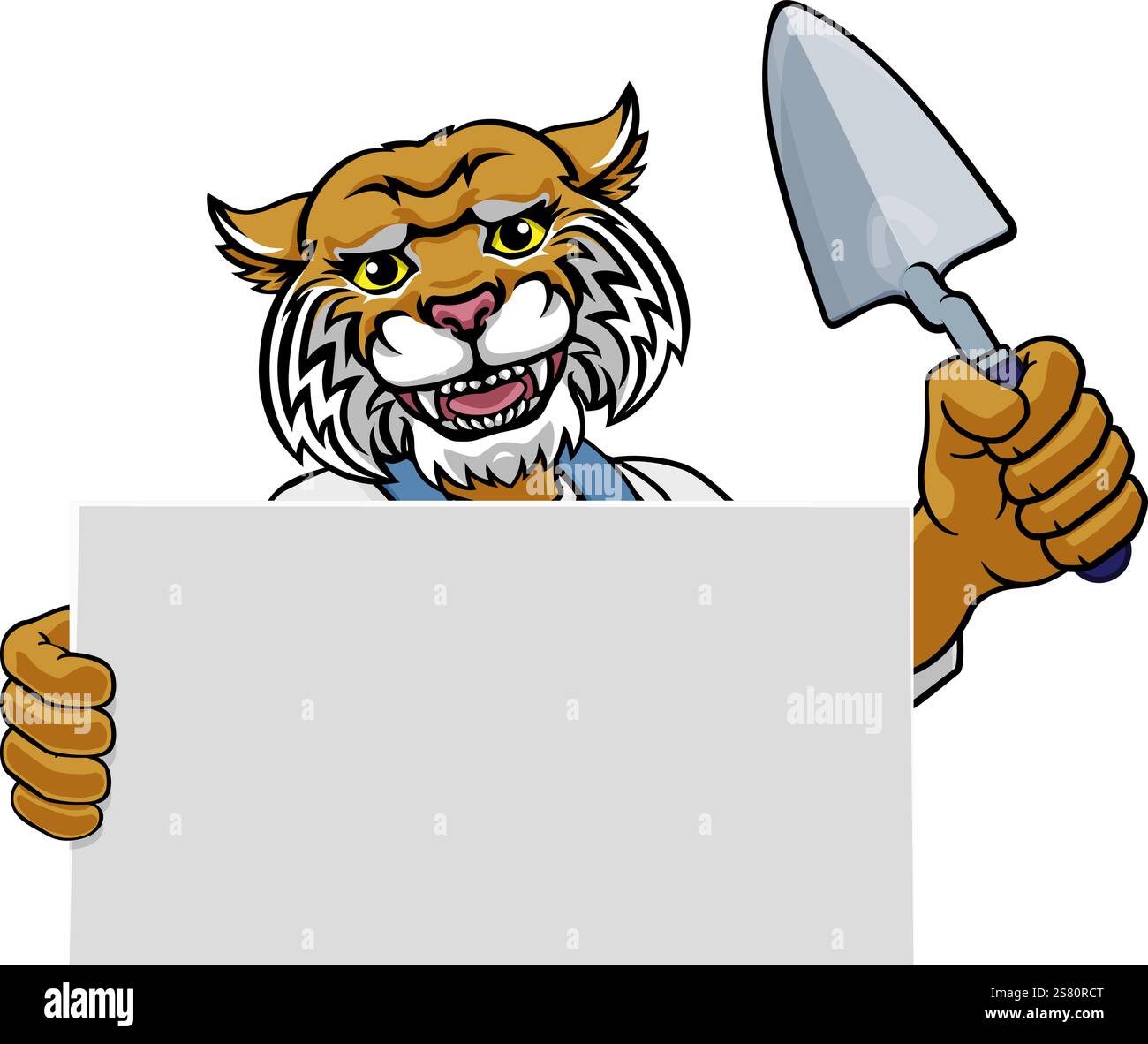 Bricklayer Wildcat Trowel Tool Handyman Mascot Stock Vector