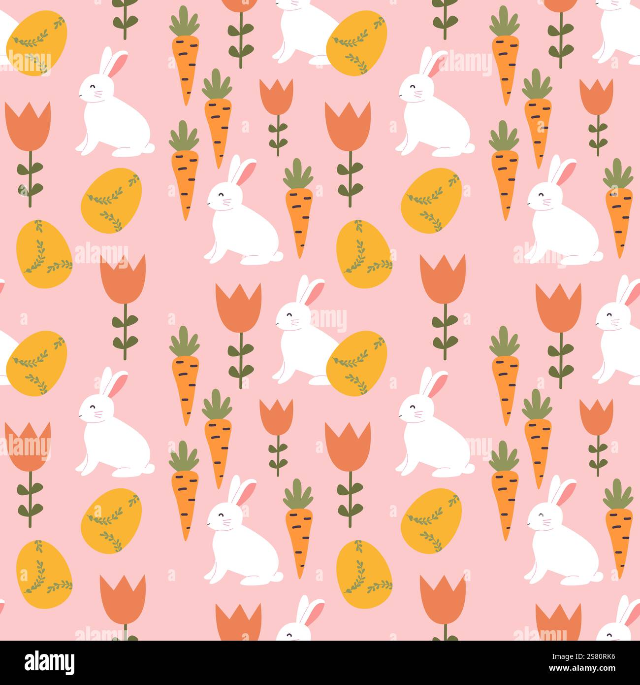 Happy easter bunny and egg pattern with floral and geometric elements. Stock Vector