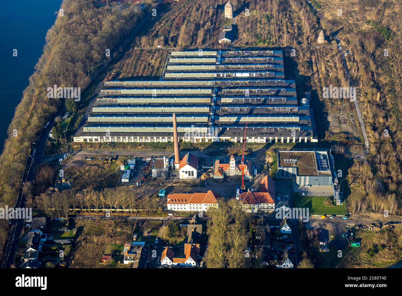 Aerial view, construction site for planned Duisburg residential quarter ...