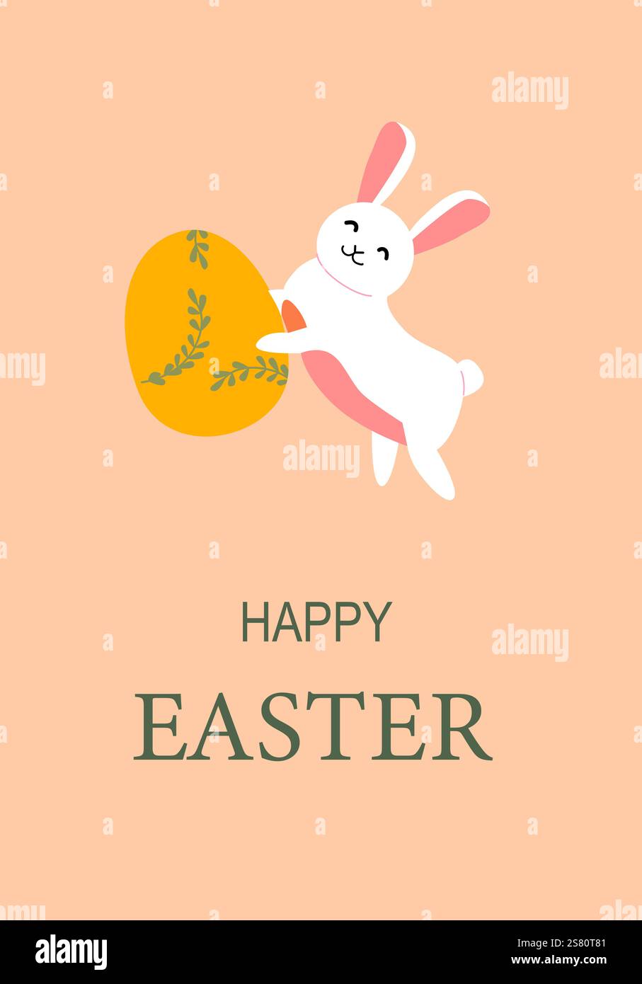 Cute easter bunny with egg - festive greeting card design. Easter abstract modern card. Stock Vector