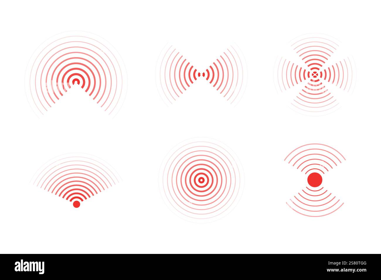Sonar sound waves icons wireless wifi, radial line media, Radio, radar station signal. Scan, rings circle ripples. Vector illustration Stock Vector