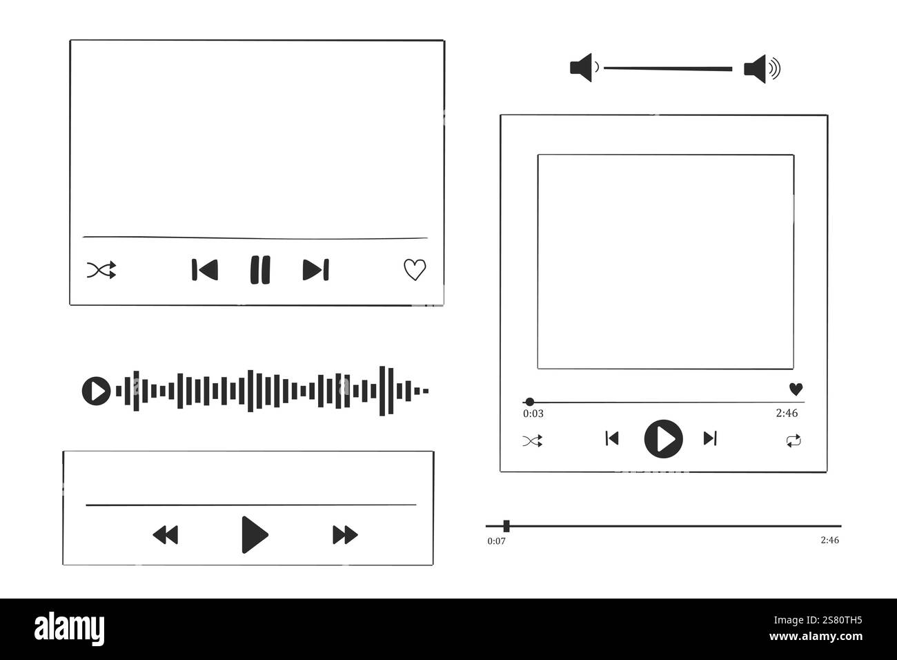 Music or video play interface bar icon, voice record display. Podcast playlist, play button. Song simple equalizer, record. Vector illustration Stock Vector