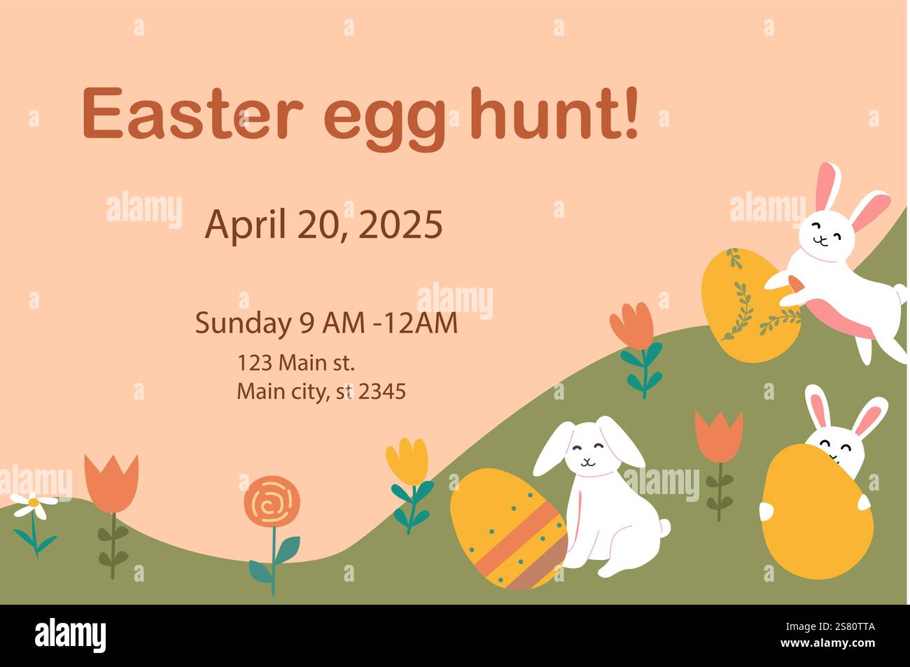 Happy easter geometry set with bunnies and eggs for spring celebration invitation. Stock Vector