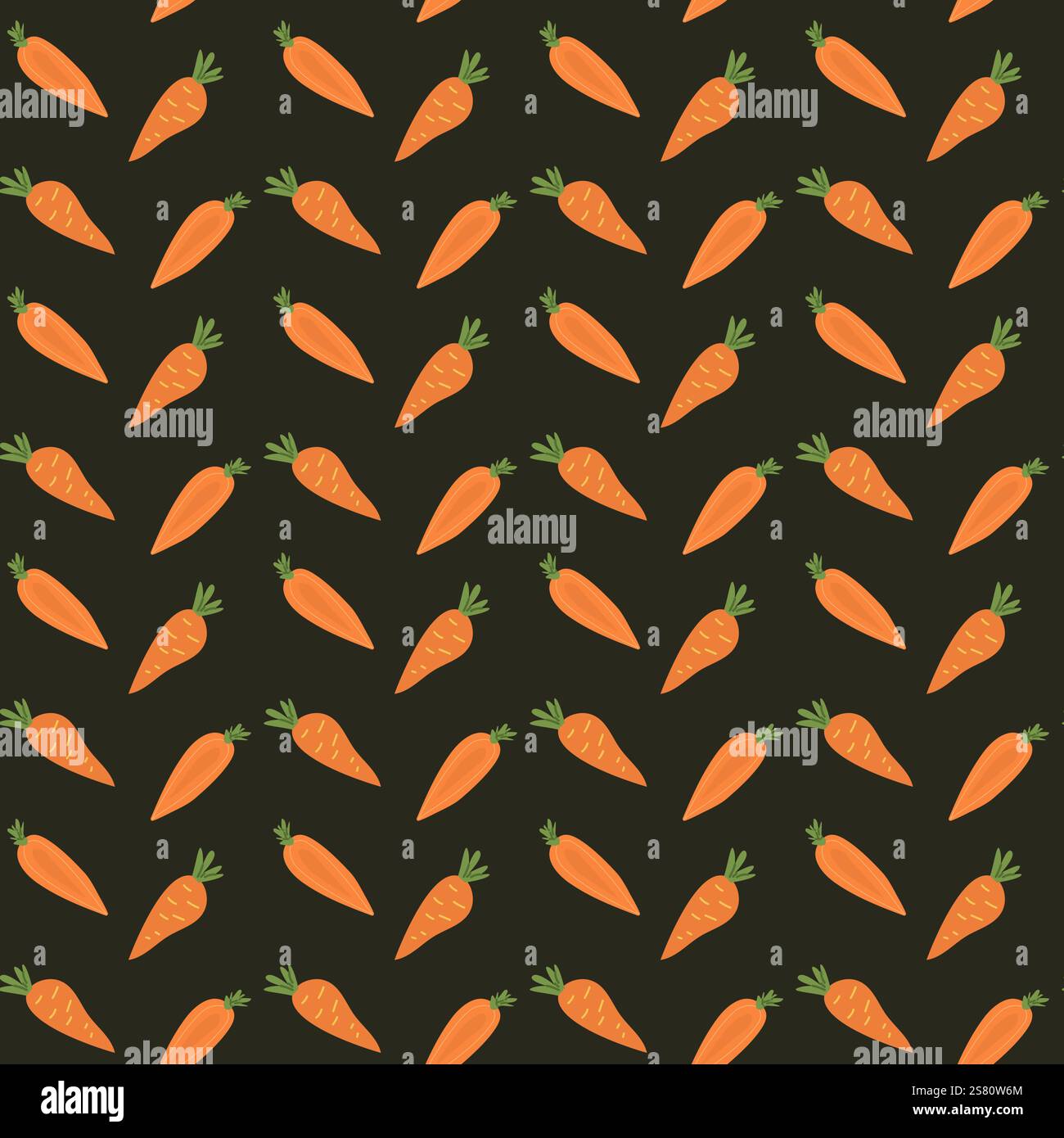 Seamless pattern of orange carrots on dark background. Stock Vector