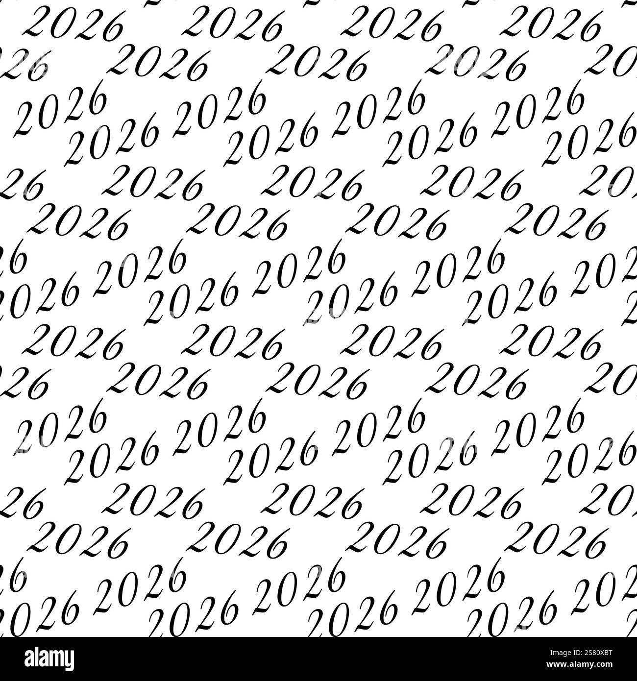 2026 New Year Dates Black and White Seamless Pattern in trendy ...