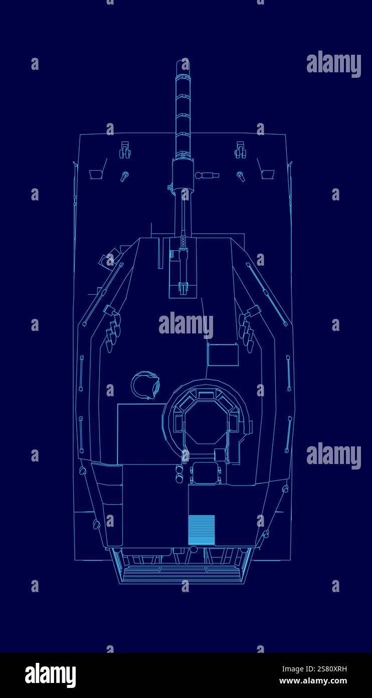 Blue image of a tank. The tank is shown in a stylized way, with a blue ...